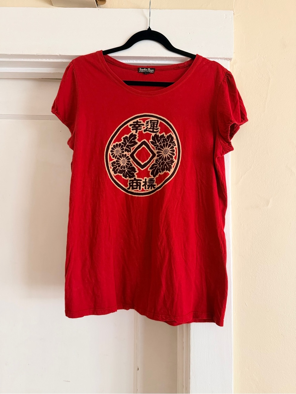 Lucky Brand Lucky Tees Asian Floral Graphic Tee Red Size L Made in USA